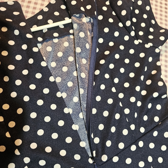 Oxiuly Fashion XL Navy & White Polka Dot falbaba fold pencil dress - Picture 4 of 6